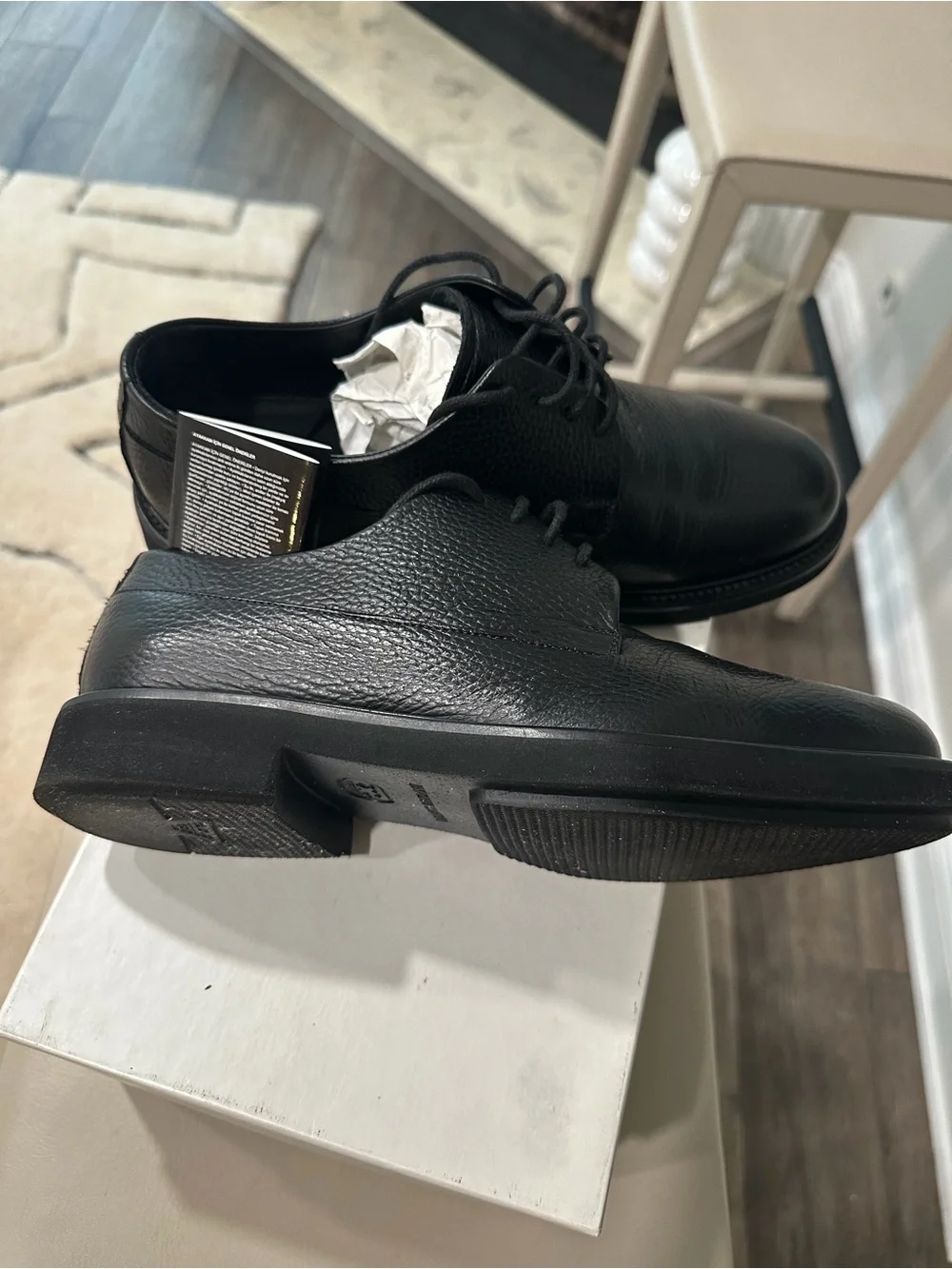 Emporio Armani Men’s Laced  Black Leather Derby Shoes Size 8